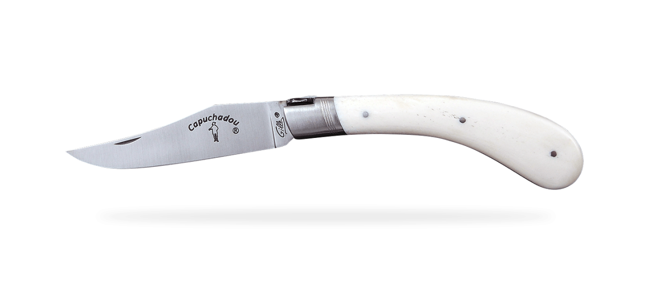 "Le Capuchadou®" 12 cm handmade knife, real bone & red spacers