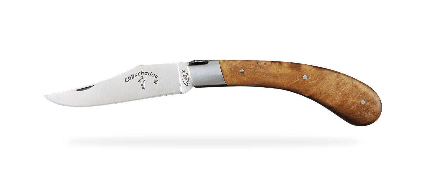 "Le Capuchadou®" 12 cm handmade knife, Stabilized poplar burl