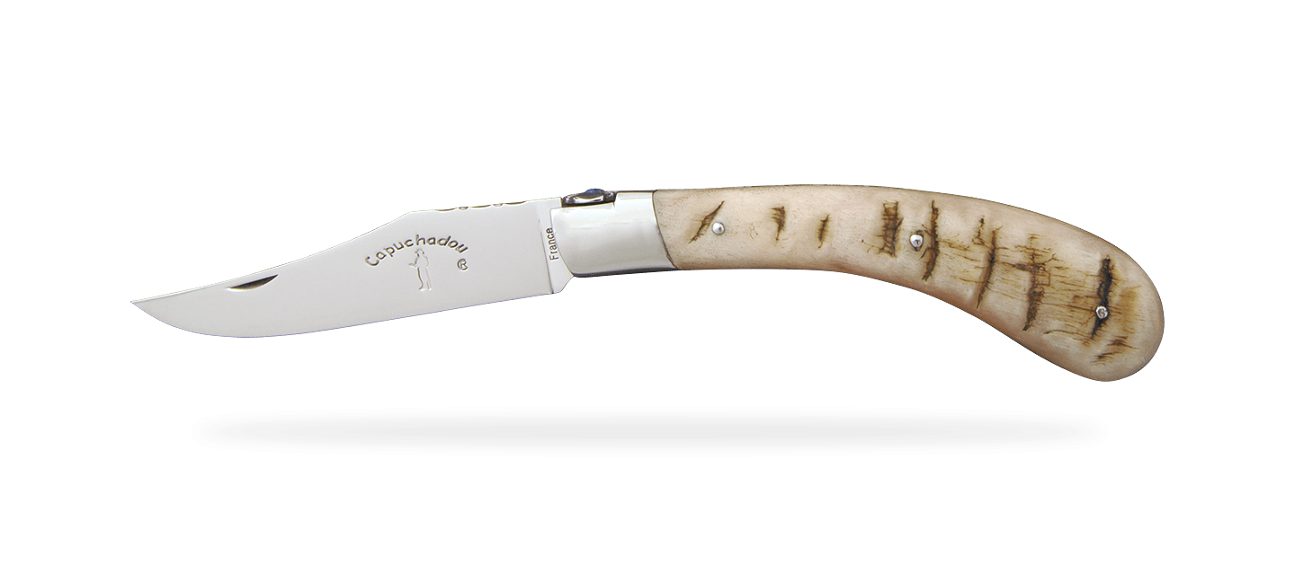 "Le Capuchadou®-Guilloché" 12 cm handmade knife, ram's horn