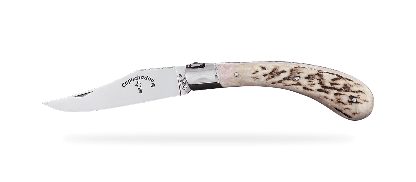 "Le Capuchadou®-Guilloché" 12 cm handmade knife, Stag