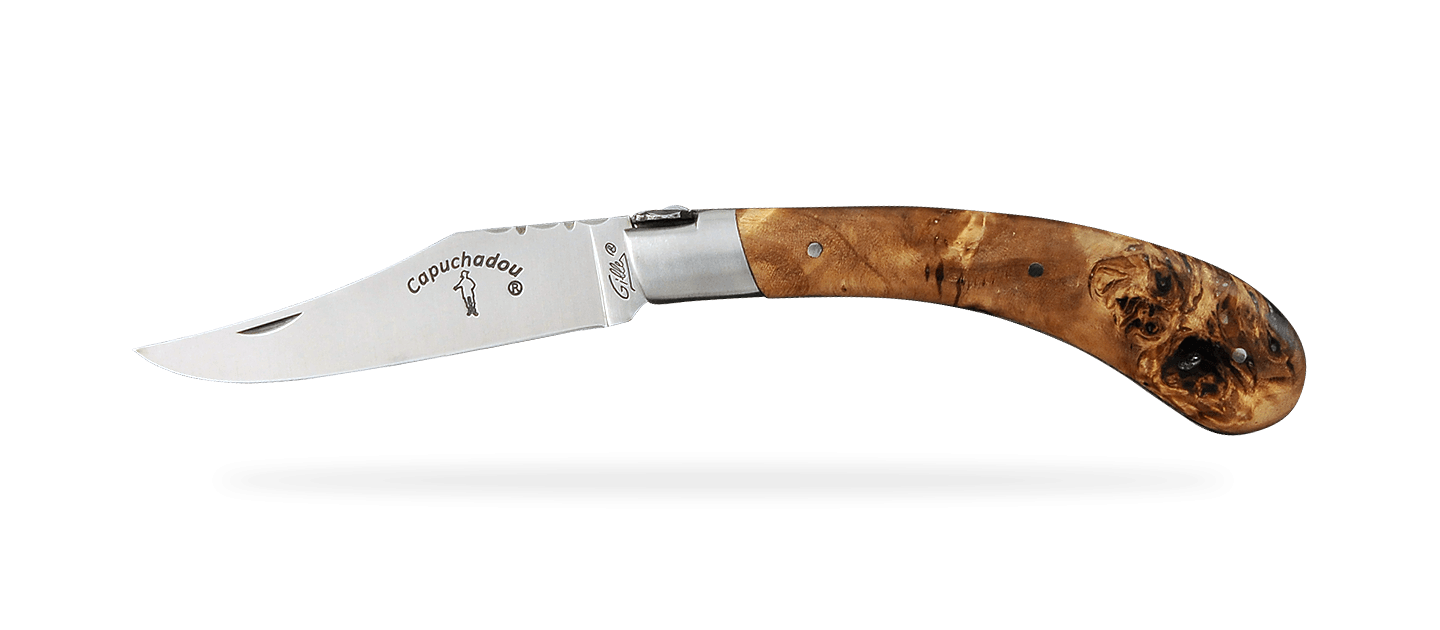 "Le Capuchadou®-Guilloché" 12 cm hand made knife, Stabilized poplar burl