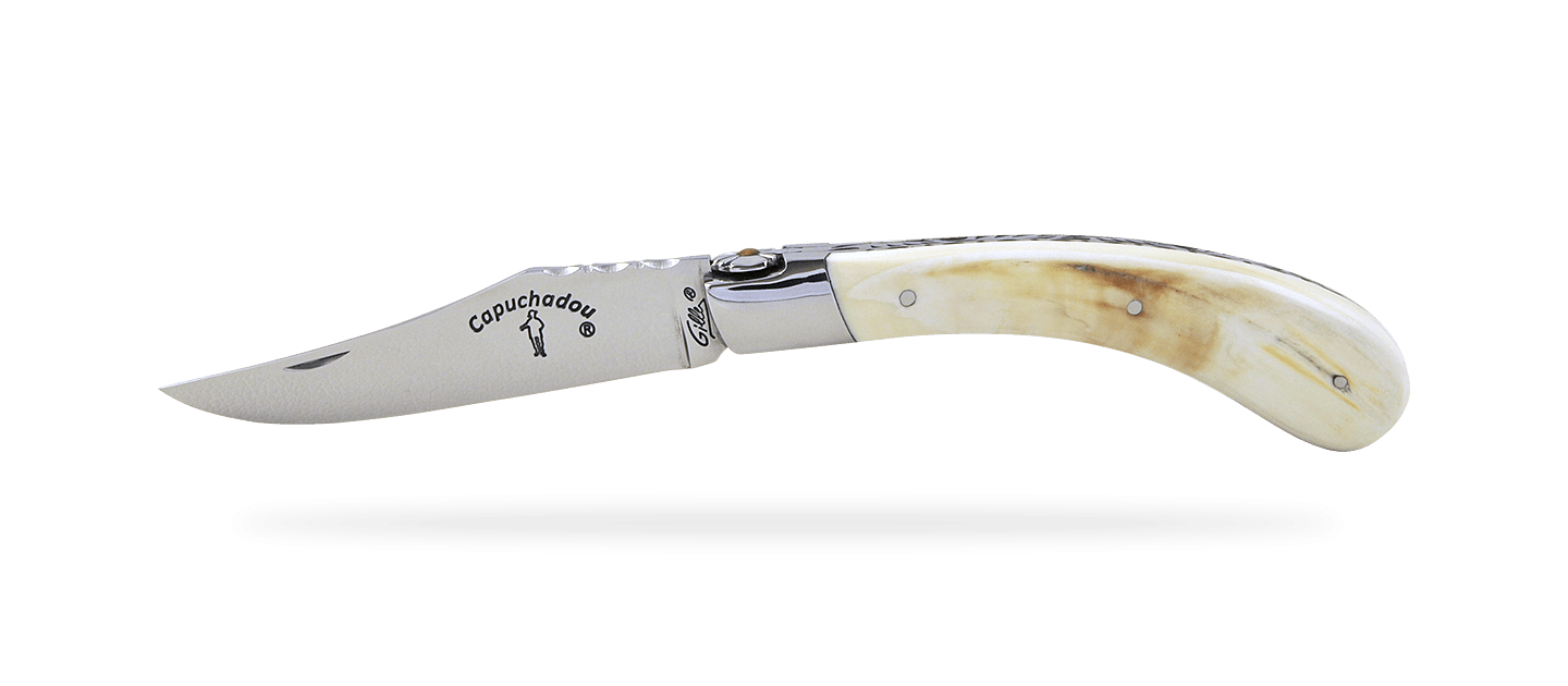 "Le Capuchadou®-Guilloché" 12 cm handmade knife, warthog ivory