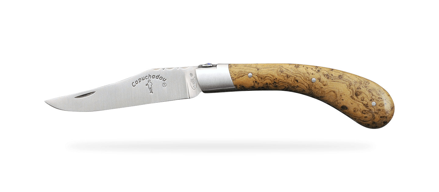 "Le Capuchadou®-Guilloché" 12 cm hand made knife, Teak burl