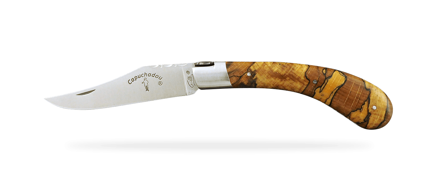 "Le Capuchadou®-Guilloché" 12 cm hand made knife, Stabilized beech