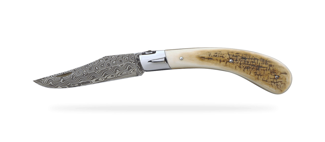 "Le Capuchadou®-Guilloché" 12 cm handmade knife, mammoth & Damascus