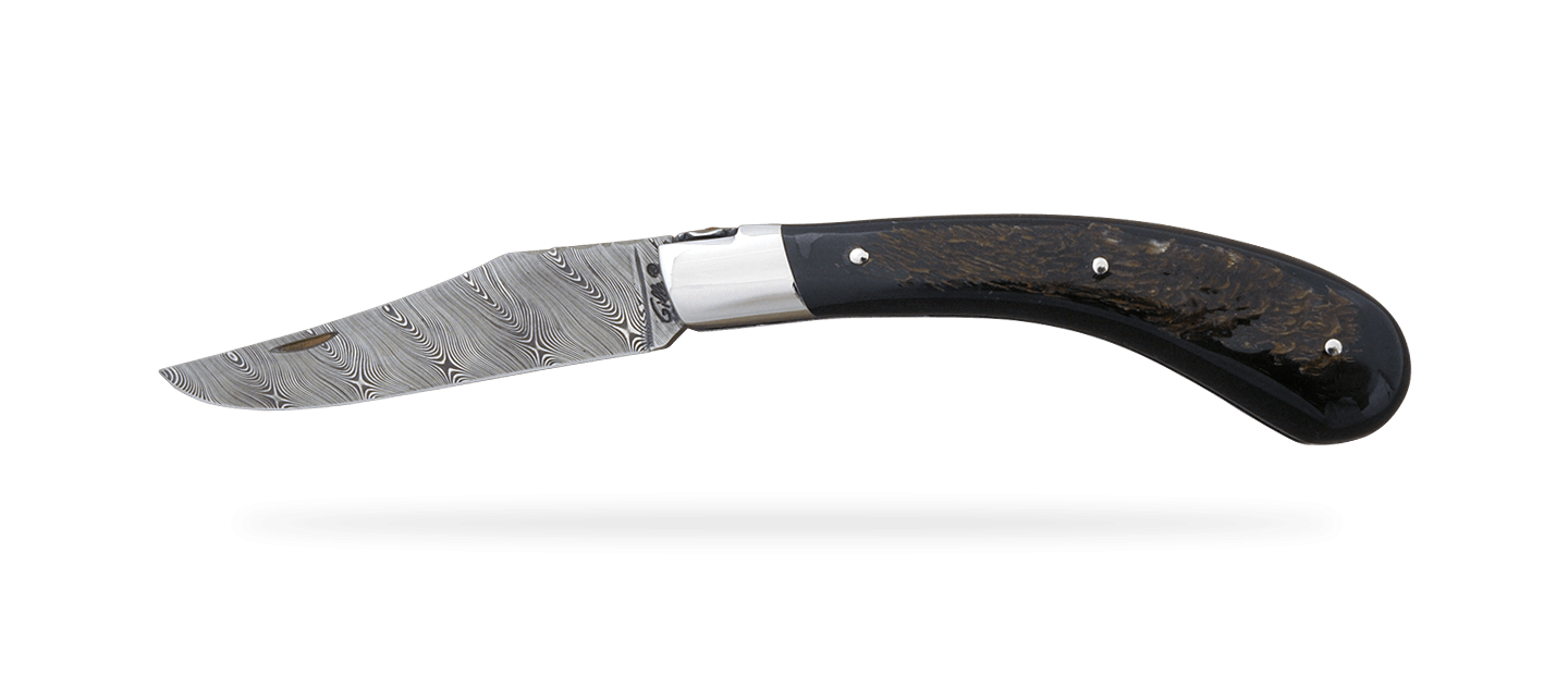 "Le Capuchadou®" 12 cm handmade knife, buffalo bark & Damascus