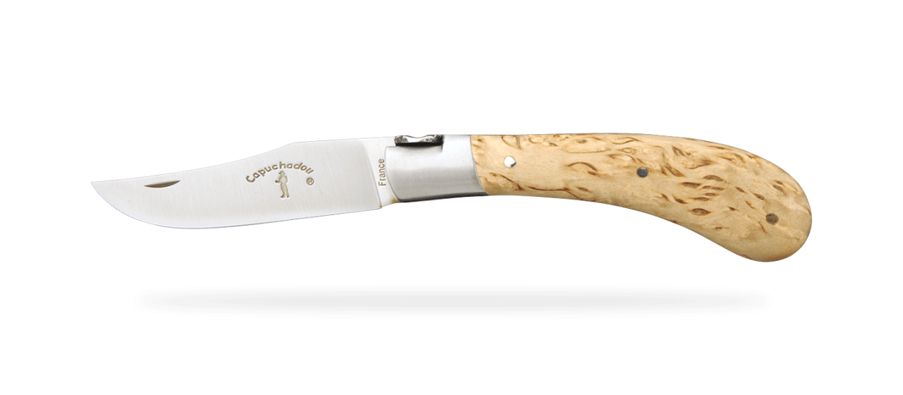 "Le Capuchadou®" 10 cm hand made knife, curly birch