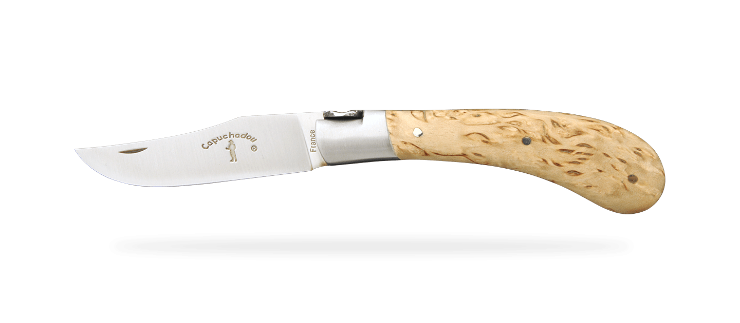 "Le Capuchadou®" 10 cm hand made knife, curly birch
