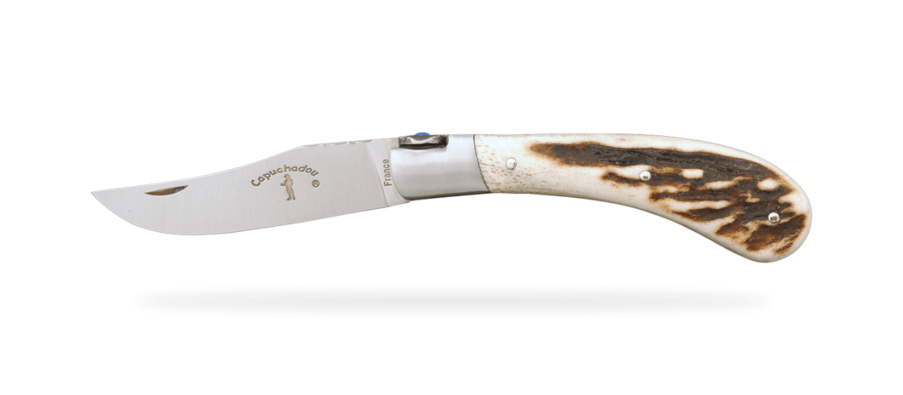 "Le Capuchadou®-Guilloché" 10 cm hand made knife, Stag