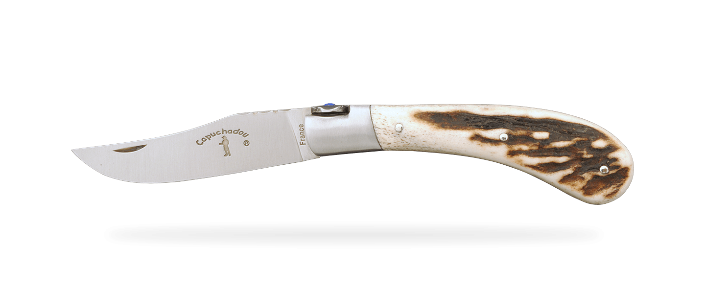 "Le Capuchadou®-Guilloché" 10 cm hand made knife, Stag