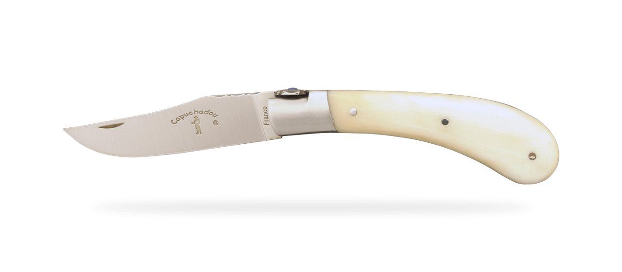 "Le Capuchadou®-Guilloché" 10 cm handmade knife, real bone