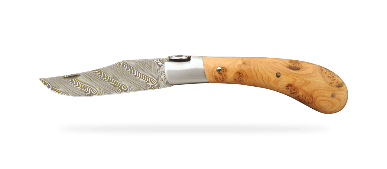 "Le Capuchadou®-Guilloché" 10 cm handmade knife, juniper & Damascus
