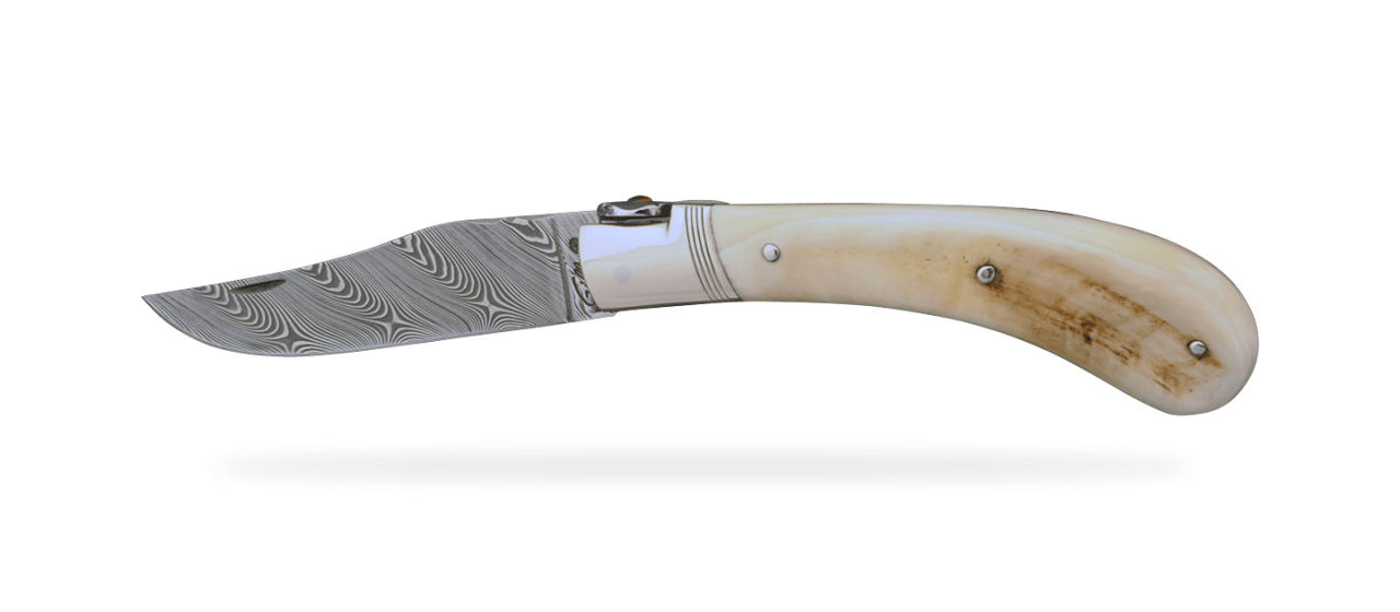 "Le Capuchadou®-Guilloché" 10 cm handmade knife, warthog & Damascus