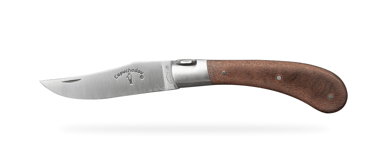 "Le Capuchadou®" 10 cm hand made knife, Stabilized leather