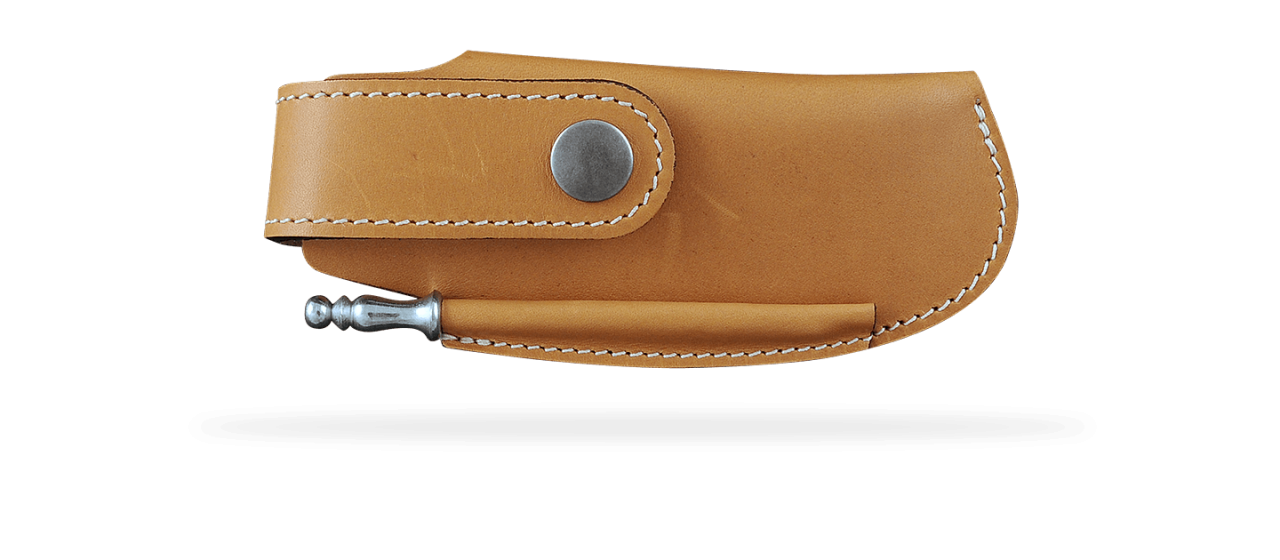 Belt leather sheath tawny & sharpener for Capuchadou 12 cm