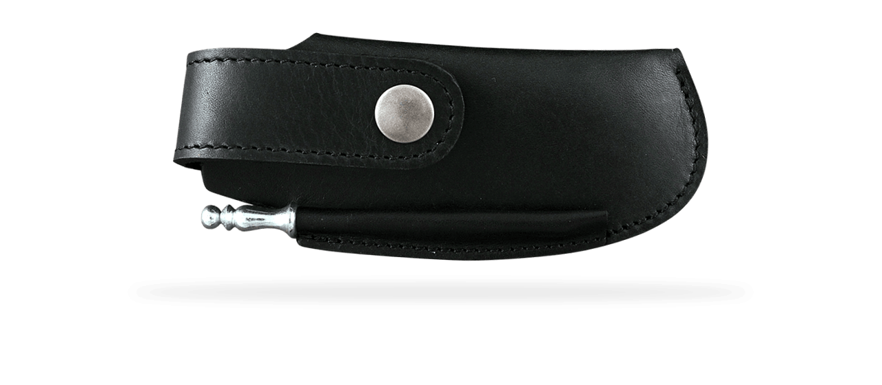 Belt leather sheath black & sharpener for Capuchadou 12 cm