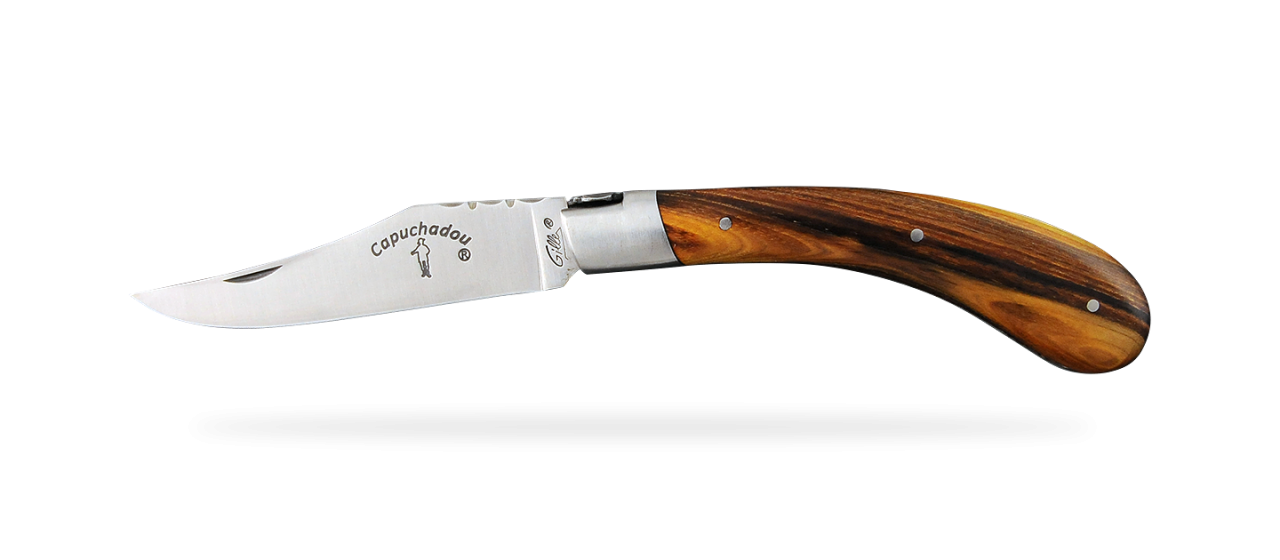 "Le Capuchadou®-Guilloché" 12 cm handmade knife, Pistachio wood