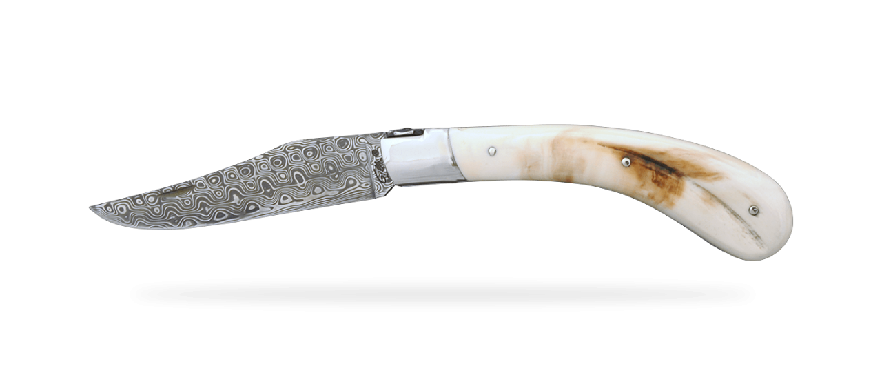 "Le Capuchadou®-Guilloché" 12 cm handmade knife, warthog & Damascus