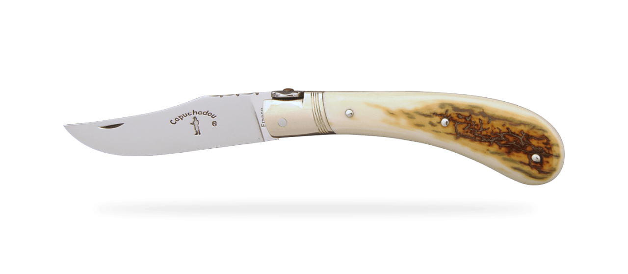 "Le Capuchadou®-Guilloché" 10 cm hand made knife, Brown mammoth