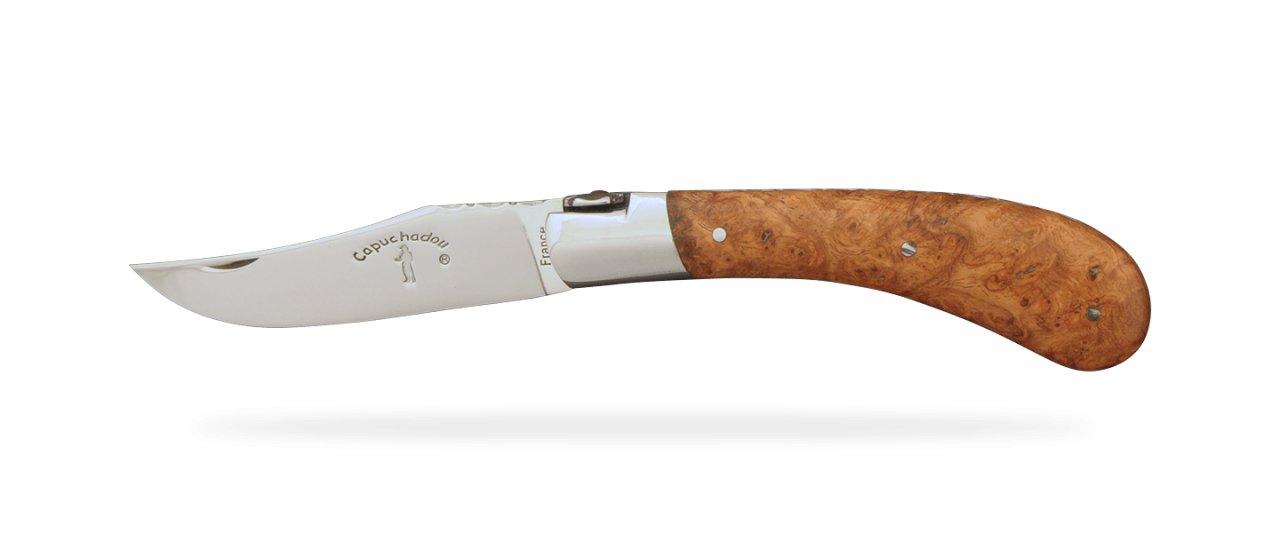 "Le Capuchadou®-Guilloché" 10 cm handmade knife, Amboyna burl