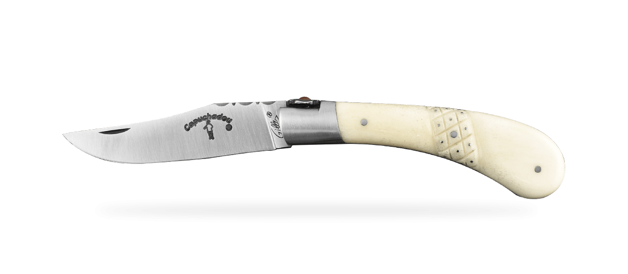 "Le Capuchadou®-Guilloché Aiguille" 10 cm hand made knife, real Bone