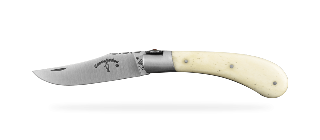 "Le Capuchadou®-Guilloché" 10 cm hand made knife, real Bone