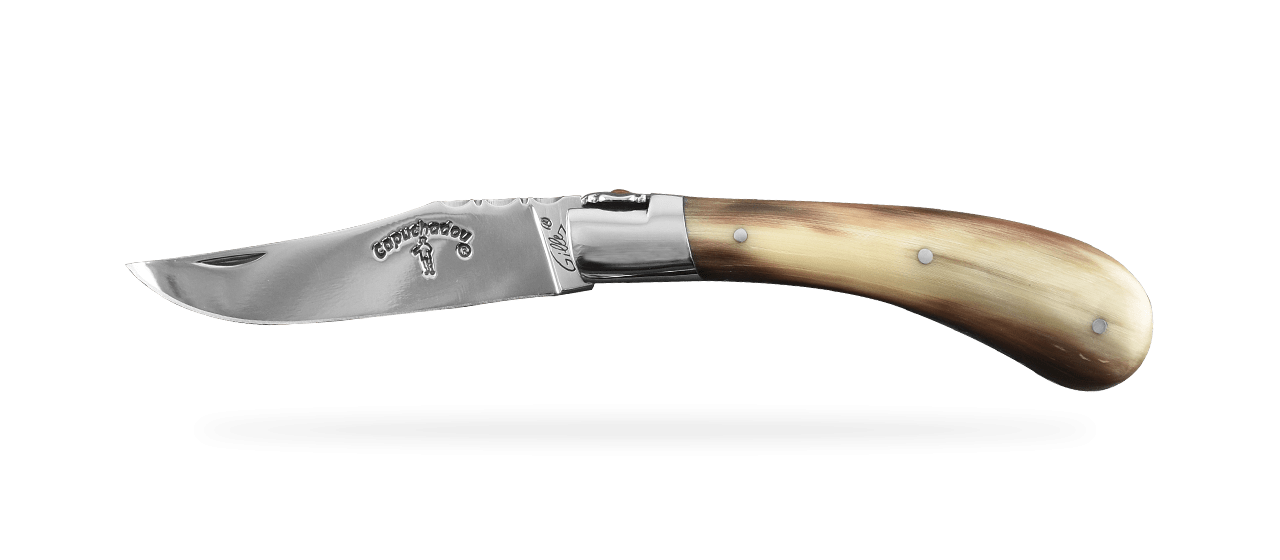 "Le Capuchadou®-Guilloché" 10 cm hand made knife, buffalo horn