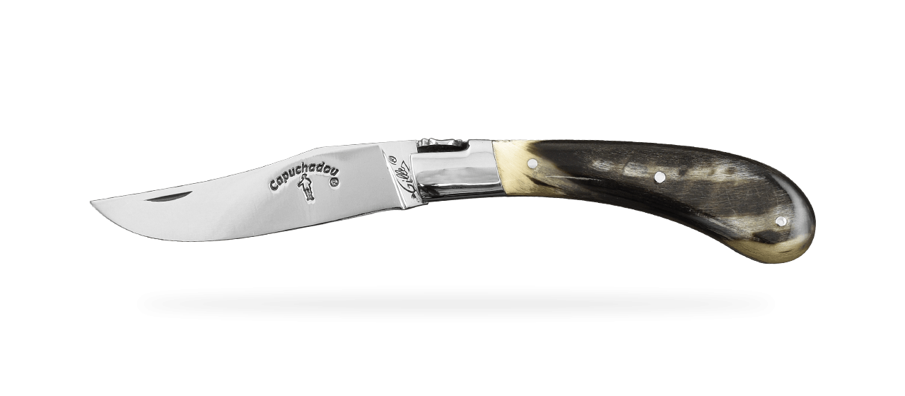 "Le Capuchadou®" 10 cm handmade knife, Dark Ram Horn