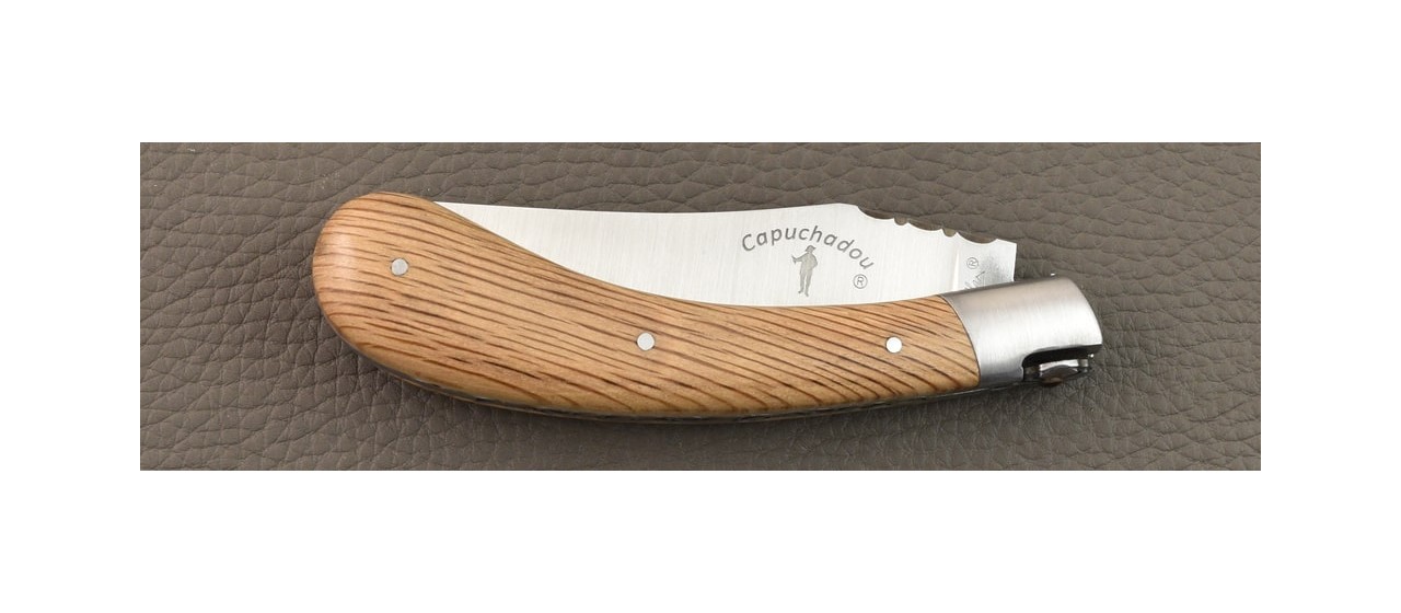 "Le Capuchadou®-Guilloché" 12 cm handmade knife, Green Oak